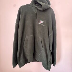 VTG 7UP Fleece Hoodie Green "Its An Odd Number" Pullover Hooded Sweatshirt L.